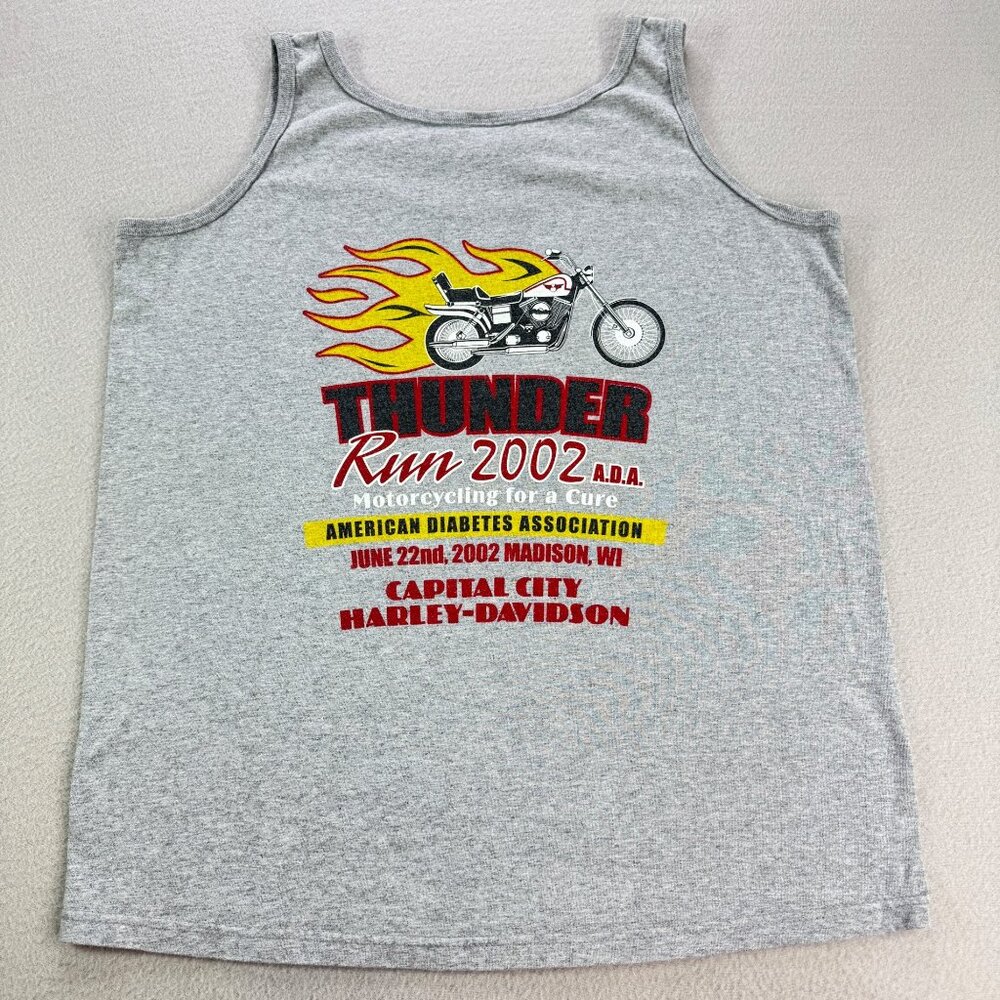 Vintage Anvil Harley-Davidson Thunder Run Tank Top Mens L Gray Madison WI 2002